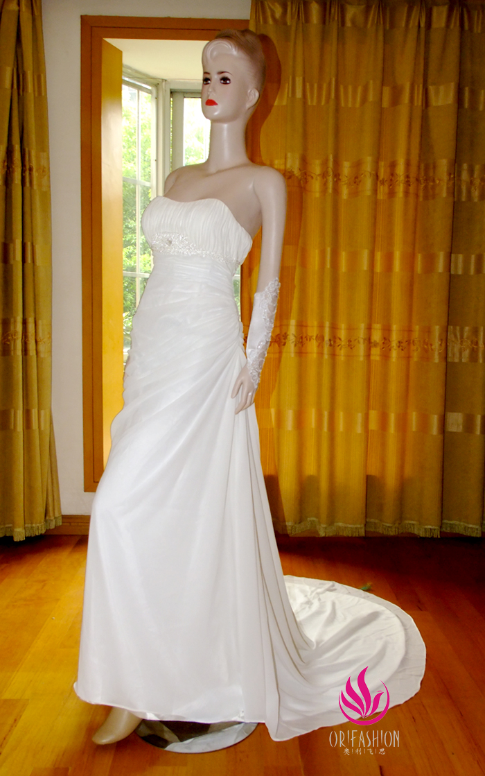 Orifashion HandmadeReal Custom Made Silk Chiffon Slim Wedding Dr